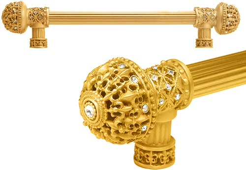 Versailles 7647R-8CAB Gilded Mercury Fleur De Lys 9'' cc long pull large finial w/ Swarovski Crystals w/ 5/8'' reeded center 7647R-8CAB