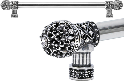 Versailles 7656-9C Chalice Fleur De Lys 18'' cc long pull small finial w/ Swarovski Crystals w/ 5/8'' smooth center 7656-9C