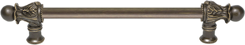 Acanthus 9'' cc with 1/2'' smooth bar long pull Romanesque style in Antique Brass. 822S-3