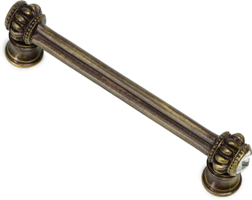 Caché double 4'' cc pull with flared foot with 2 rivoli Swarovski Clear Crystals in Antique Brass. 862B-3C