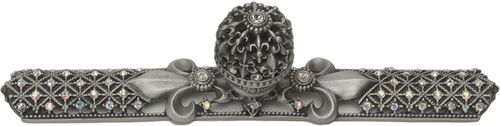 Versailles 76137623-11AB Satin medium round knob & large elongated back plate Fleur De Lys open basket w/ Swarovski Crystals 76137623-11AB