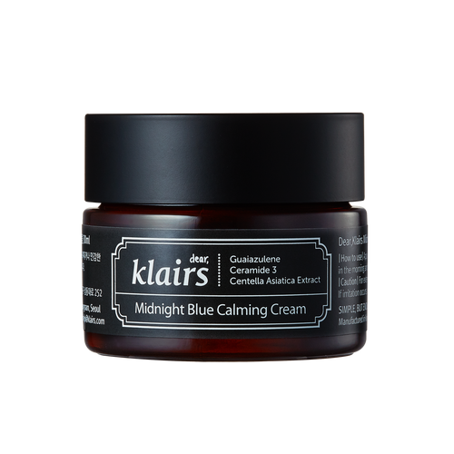 Klairs Midnight Blue Calming Cream - contains Guaiazulene (an extract from chamomile oil) and Centella Asiatica Extract. These two ingredients help to calm inflammation and redness.