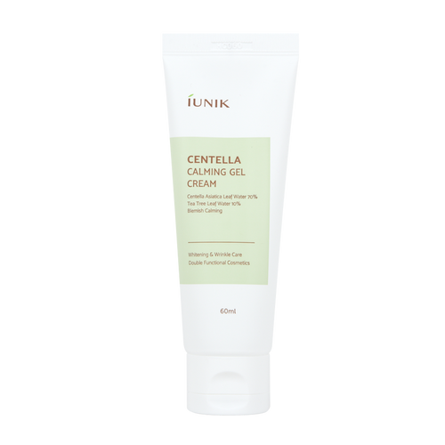 iUNIK Centella Calming Gel Cream 60 mL: Calms inflamed and sensitive skin with 70% Centella asiatica leaf water and 10% Tea tree leaf water.