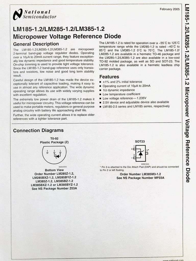 (PKG of 10) LM385Z-1.2 Voltage Reference 1.235V National Semiconductor