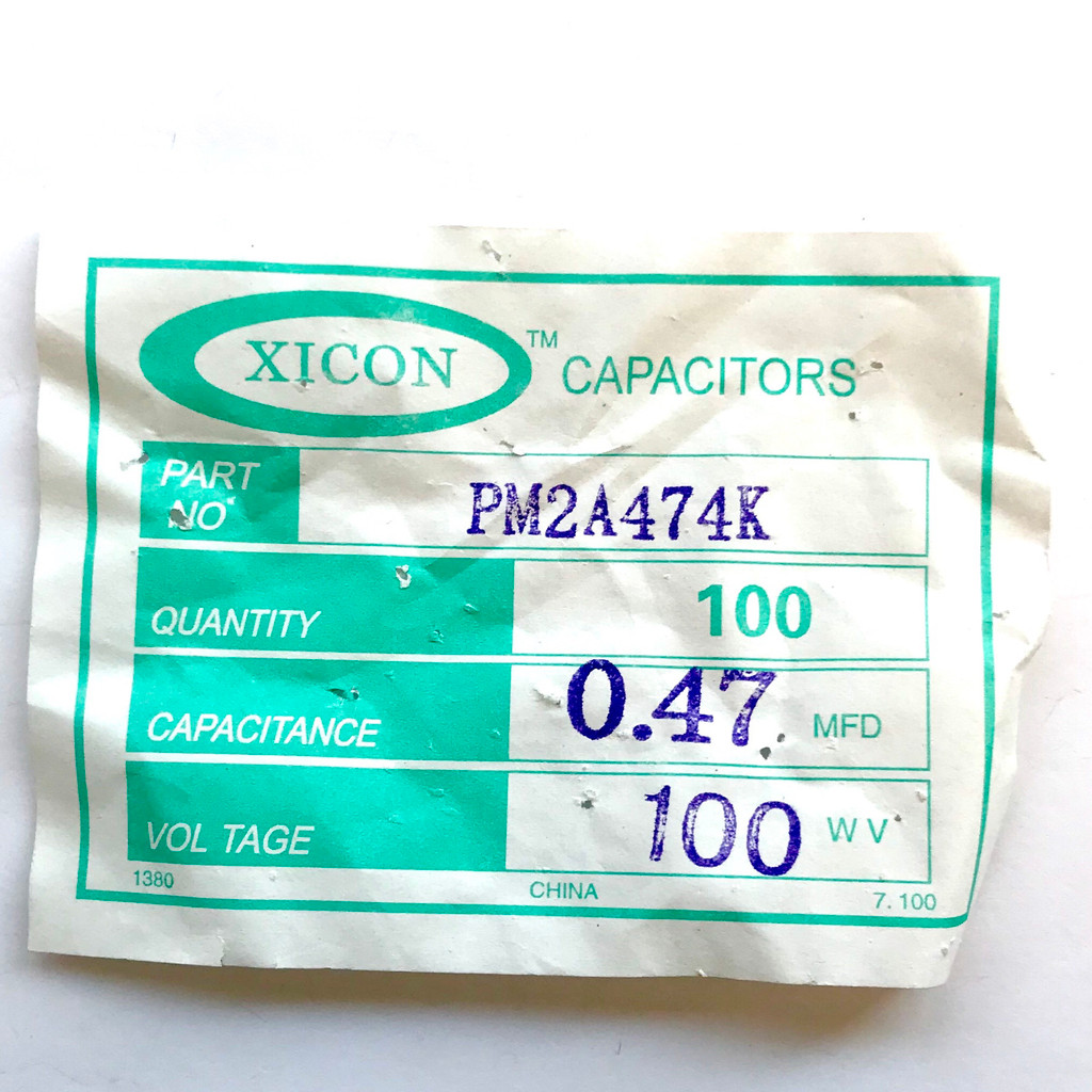 (PKG of 10) 0.47uF 100V Polyester Film Capacitor, 10% Tolerance, Xicon PM2A474K