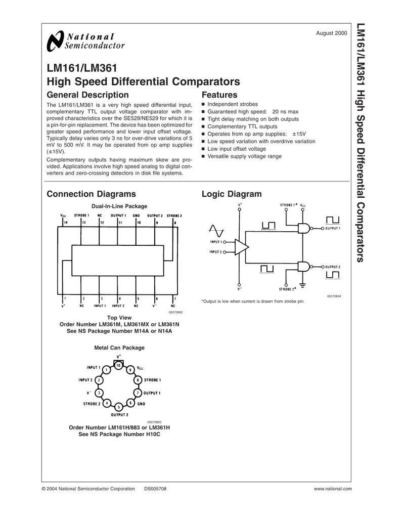 LM361N High Speed Differential Comparator, PDIP-14, National