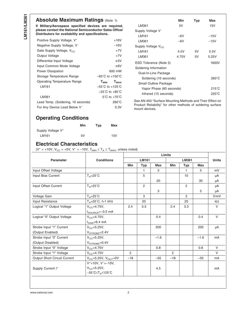 LM361N High Speed Differential Comparator, PDIP-14, National