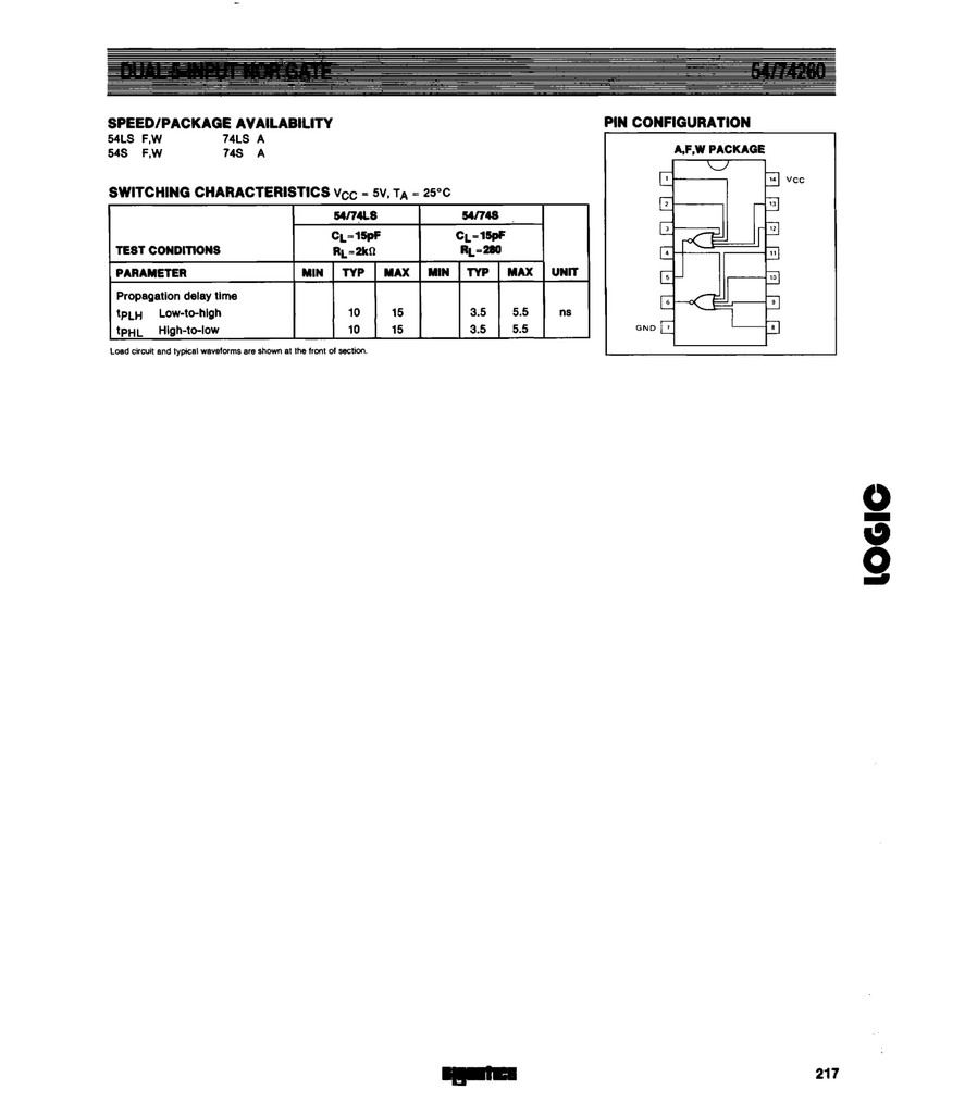 (PKG of 5) 74S260N Dual 5-Input Positive-NOR Gates, PDIP-14, Signetics