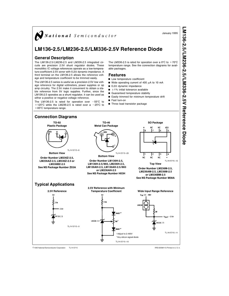 (PKG of 10) LM336Z-2.5 Voltage Reference, 2.5V, TO-92, National Semiconductor