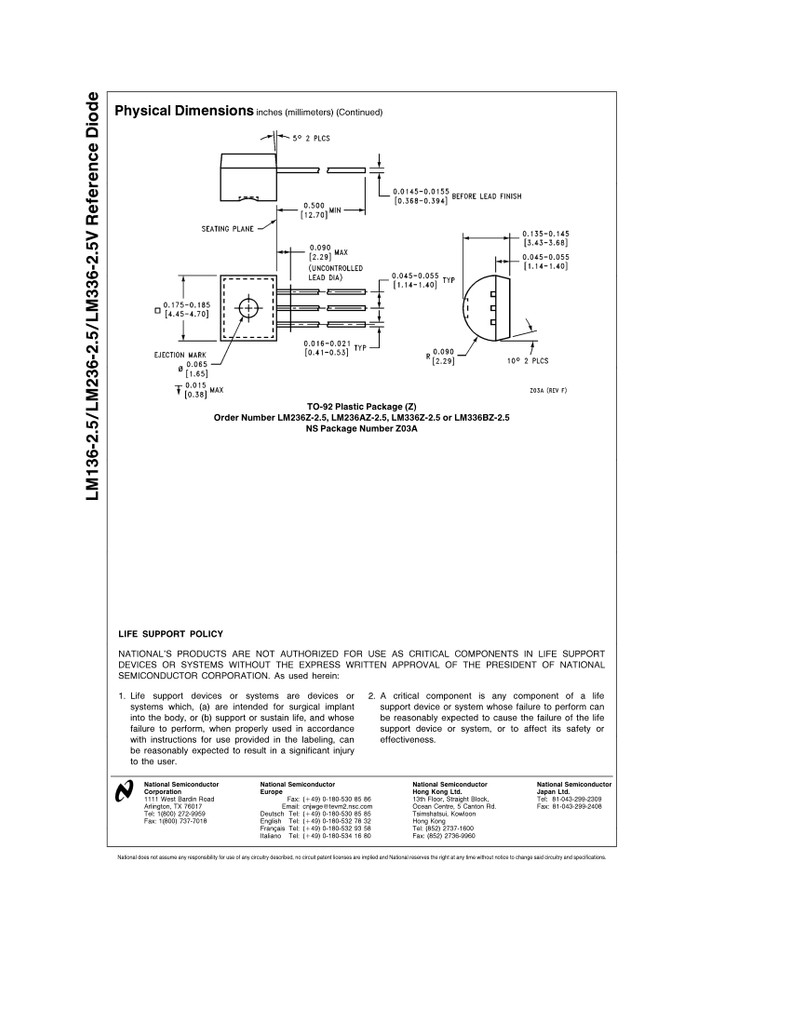 (PKG of 10) LM336Z-2.5 Voltage Reference, 2.5V, TO-92, National Semiconductor