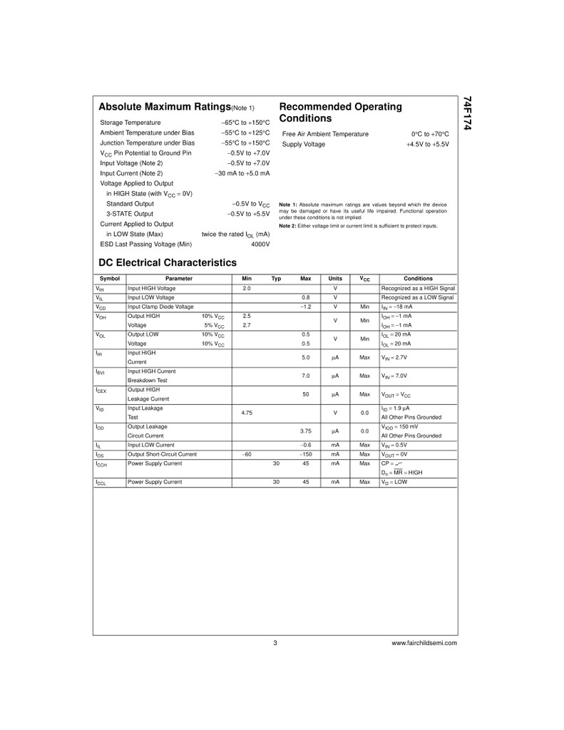 (PKG of 10) 74F174PC Hex D-Type Flip-Flop w/ Master Reset, PDIP-16, Fairchild