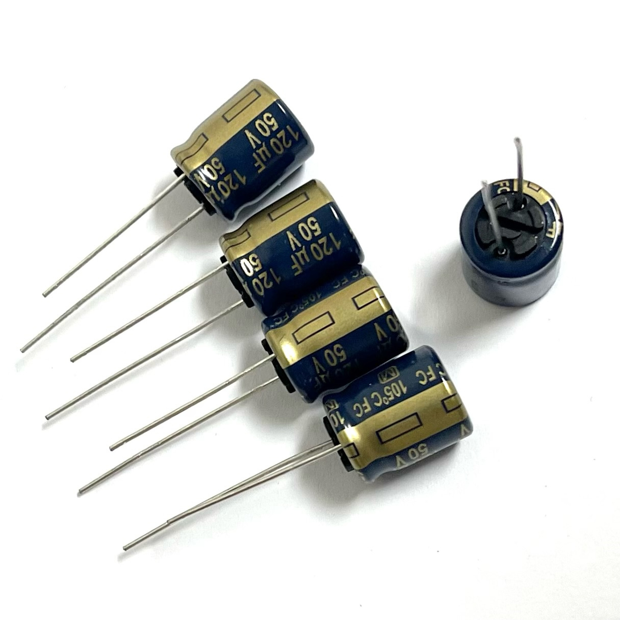PKG of 5) 120uF 50V Electrolytic Capacitor, Radial, 105ºC