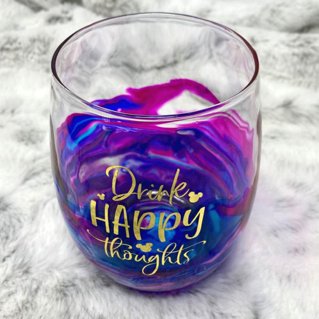 20 oz. Glass Wine Tumbler - Drink Happy Thoughts