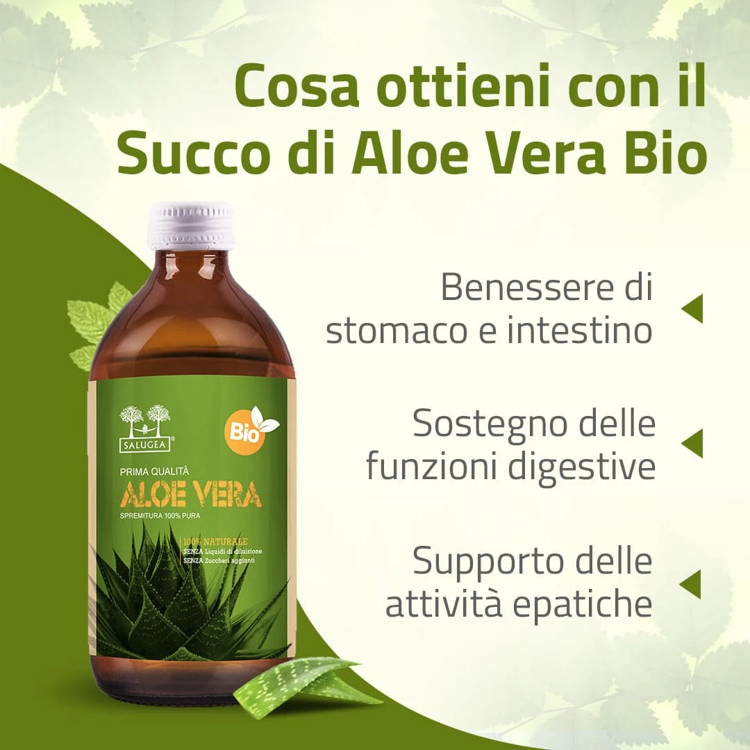 Salugea - Succo Aloe Vera Bio 100% Puro Flacone in Vetro Scuro Confezione  500 Ml - Farmacia PetroneOnline.com