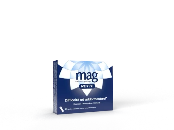 Mag - Notte Integratore Alimentare Magnesio Con Melatonina Difficiltà Ad Addormentarsi Confezione 24 Bustine