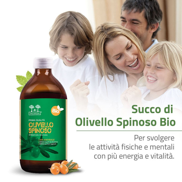 Salugea - Succo Di Olivello Spinoso Biologico 100% Puro Flacone in Vetro Scuro Confezione 500 Ml