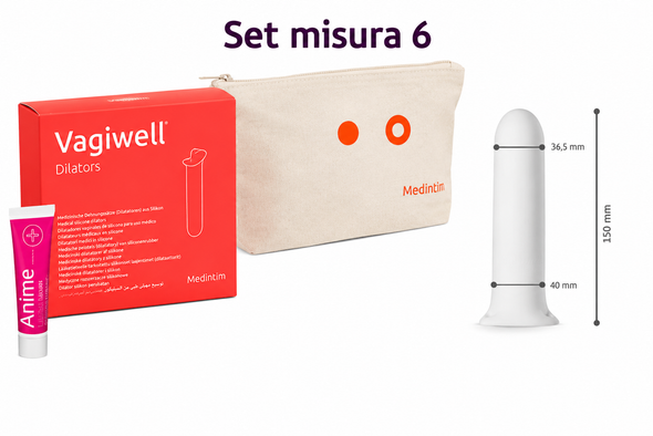 Vagiwell - Dilatatore Vaginale Misura 6 Confezione 1 Pezzo + Beauty Case In Cotone e Gel Lubrificante Animé 50 Ml
