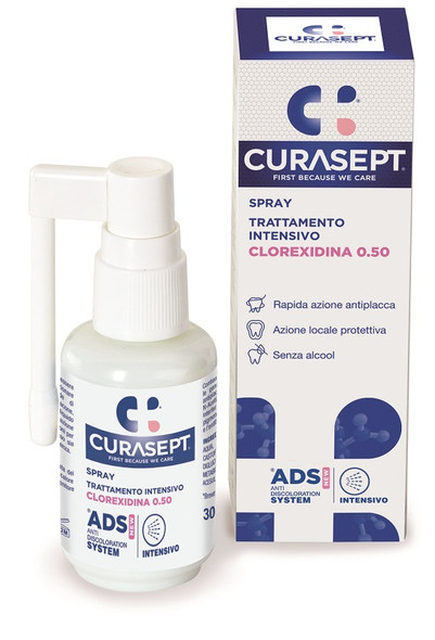 Curasept Trattamento Intensivo Clorexidina Spray Mucose Orali
Confezione 30 Ml

Spray orale senza alcool per il trattamento intensivo delle mucose orali

Spray orale senza alcool per il trattamento intensivo delle mucose orali
