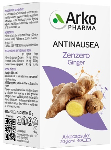 Arkopharma Antinausea Integratore Funzione Digestiva Confezione 40 Capsule Arkopharma Antinausea Integratore Funzione Digestiva Confezione 40 Capsule