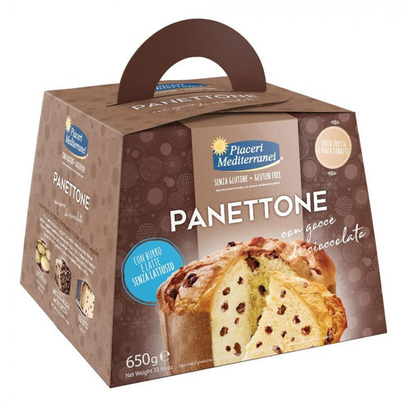Piaceri Mediterranei - Panettone Senza Glutine e Senza Lattosio Con Gocce di Cioccolato Confezione 650 Gr  (Scadenza Prodotto 27/02/2026)