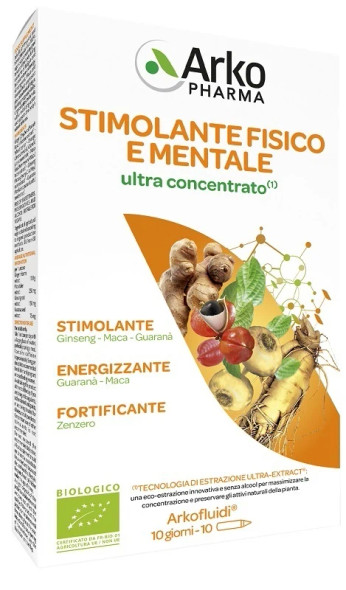 Arkopharma Arkofluidi Integratore Stimolante Fisico e Mentale Bio Confezione 10 Monodose 150 ml