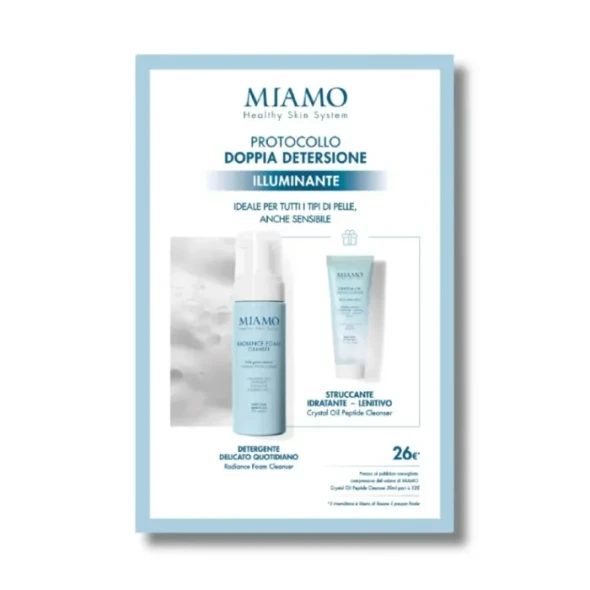 Miamo - Cofanetto Doppia Detersione Illuminante Radiance Foam + Crystal Oil Peptide Struccante Viso Confezione 2 Pezzi