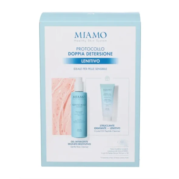 Miamo - Cofanetto Doppia Detersione Lenitivo Gentle Rose Cleanser + Crystal Oil Peptide Struccante Viso Confezione 2 Pezzi