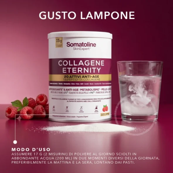 Somatoline - Collagene Eternity Integratore Antiossidante Pelle Capelli E Metabolismo Gusto Lampone Confezione 309 Gr
