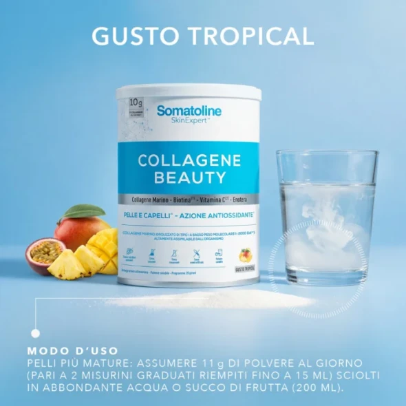 Somatoline - Collagene Beauty Integratore Pelle E Capelli Gusto Tropical Confezione 198 Gr