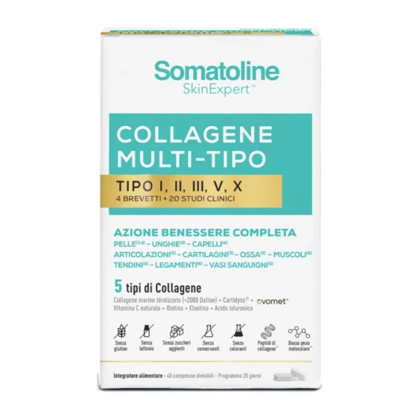 Somatoline - Collagene Multi Tipo I,II,III,V,X Integratore Azione Benessere Completa Confezione 40 Compresse