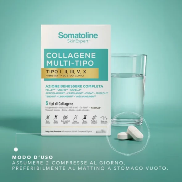 Somatoline - Collagene Multi Tipo I,II,III,V,X Integratore Azione Benessere Completa Confezione 40 Compresse