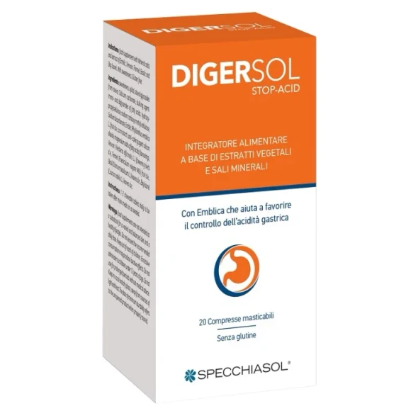 Digersol - Stop Acid Integratore Alimentare Che Aiuta A Favorire Il Cntrollo Dell'Acidità Gastrica Confezione 20 Compresse