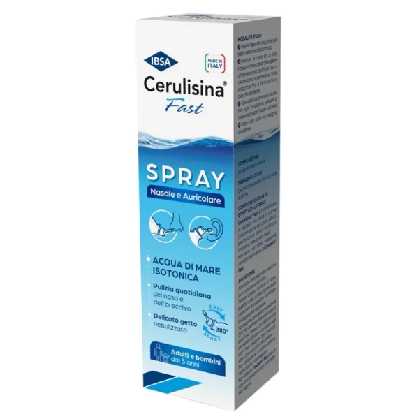 Ibsa - Cerulisina Fast Spray Per Pulizia Nasale E Auricolare Con Acqua Di Mare Isotonica Adulti E Bambini  3+ Confezione 100 Ml