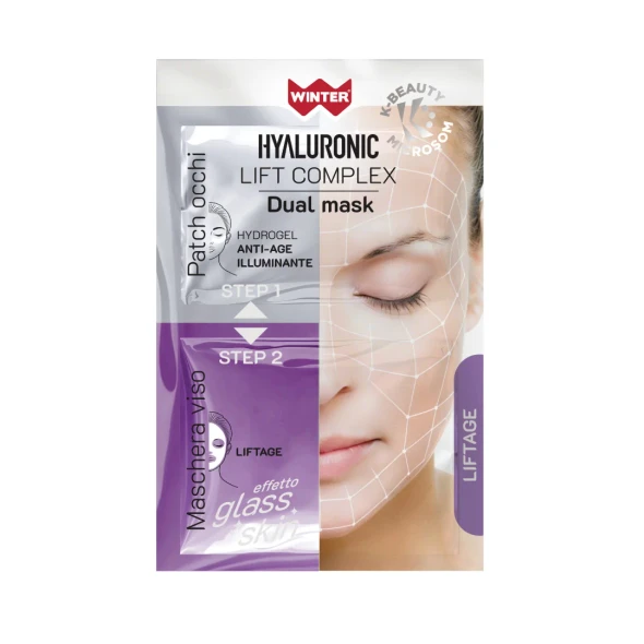 Winter - Hyaluronic Lift Complex Dual Mask Maschera Viso Liftante  + Patch Occhi Hydrogel Anti Age Effetto Glass Skin Confezione 2 Pezzi