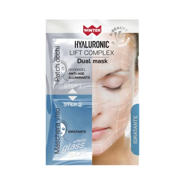 Winter - Hyaluronic Lift Complex Dual Mask Maschera Viso Idratante + Patch Occhi Hydrogel Anti Age Effetto Glass Skin Confezione 2 Pezzi