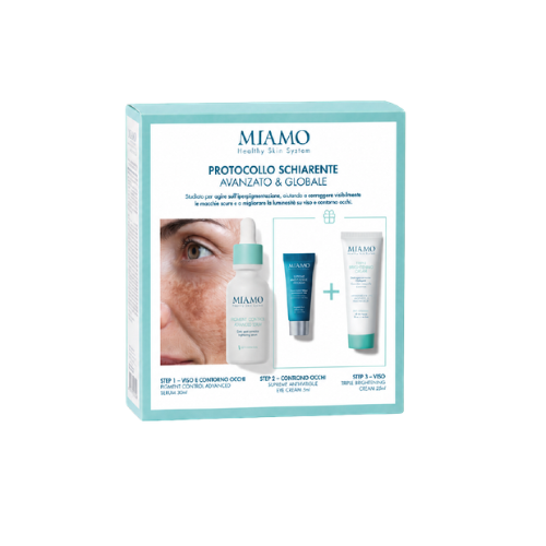 Miamo -  Protocollo Schiarente Macchie Siero Pigment Control Viso + Contorno Occhi + Crema Triple Brightening Confezione 3 Pezzi