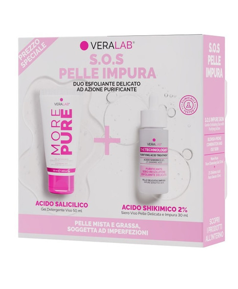 Veralab - Kit S.o.s Pelle Impura Gel Detergente + Siero Acido Shikimico 2% Confezione 2 Pezzi