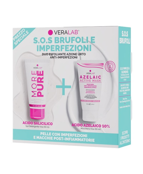 Veralab - Kit S.o.s Brufoli E Imperfezioni Gel Detergente + Maschera Acido Azelaico 10% Confezione 2 Pezzi