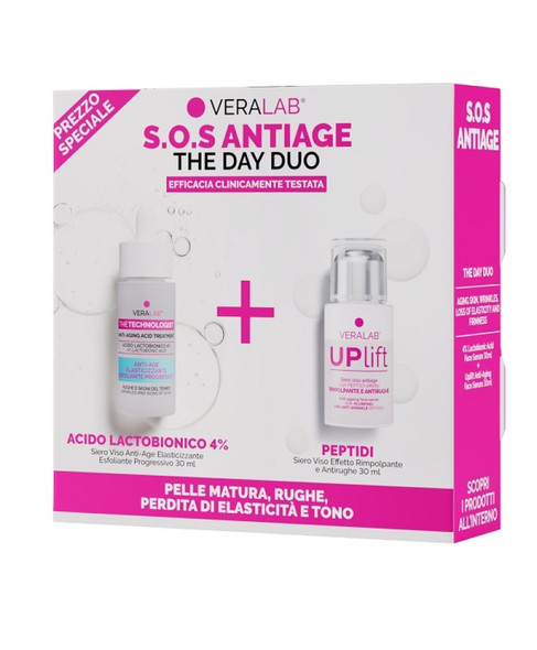 Veralab - Kit S.o.s Antiage Siero Viso Acido Lactobionico 4% + Siero Viso Peptidi Confezione 2 Pezzi