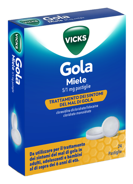 Vicks - Gola Miele Trattamento Sintomi Mal Di Gola 6+ Confezione 24 Pastiglie