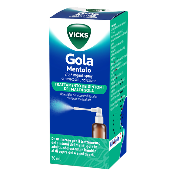 Vicks - Gola Mentolo Spray Trattamento Sintomi Del Mal Di Gola Confezione 30 Ml