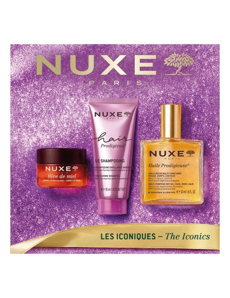 Nuxe - Cofanetto Natale Gli iconici Balsamo Labbra+Shampoo+Huile Prodigeuse Confezione 3 Pezzi