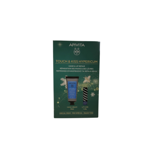 Apivita - Cofanetto Natale Touch&Kiss Hypericum Crema Mani+Balsamo Labbra Confezione 2 Pezzi