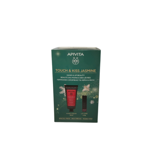 Apivita - Cofanetto Natale Touch&Kiss Jasmine Crema Mani+Balsamo Labbra Confezione 2 Pezzi