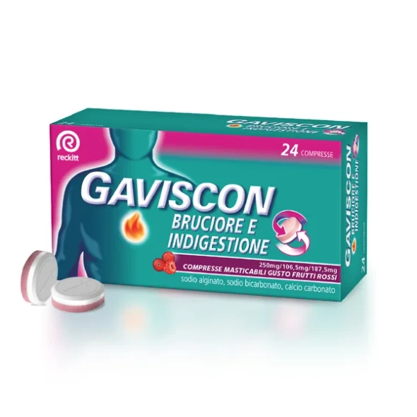 Gaviscon Bruciore e Indigestione Frutti Rossi Confezione 24 Compresse Masticabili