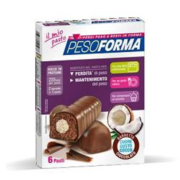 Pesoforma - Barretta Al Cioccolato Cuore Gusto Cocco Confezione 12 Barrette