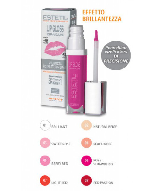 Estetil - Lipgloss Idravolume 3 Funzioni In 1 Colorazione 6 Confezione Stick 6,5 Ml