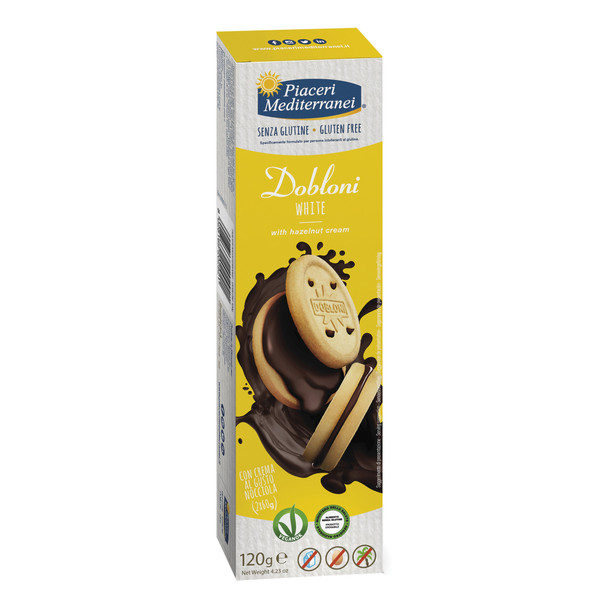 Piaceri Mediterranei - Dobloni Con Crema Al Gusto Nocciola Senza Glutine Confezione 120 Gr