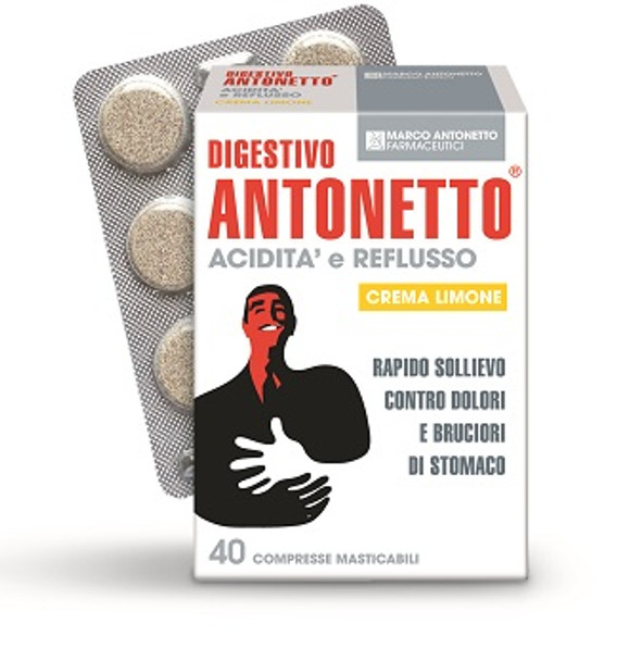 Digestivo Antonetto - Acidità E Reflusso Al Gusto Di Crema Di Limone Confezione 40 Compresse