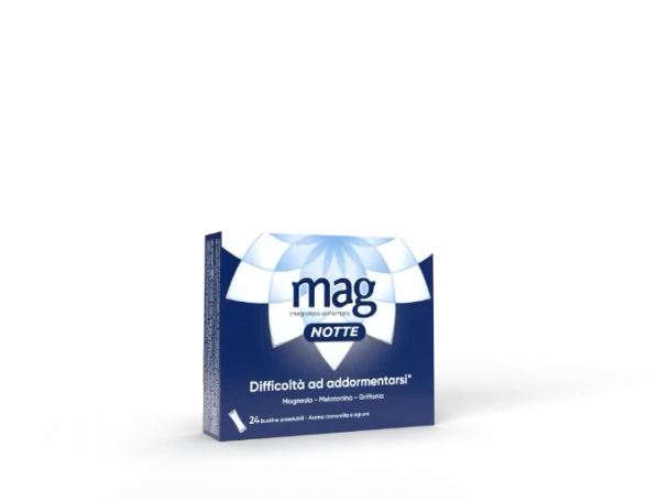 Mag - Notte Integratore Alimentare Magnesio Con Melatonina Difficiltà Ad Addormentarsi Confezione 24 Bustine